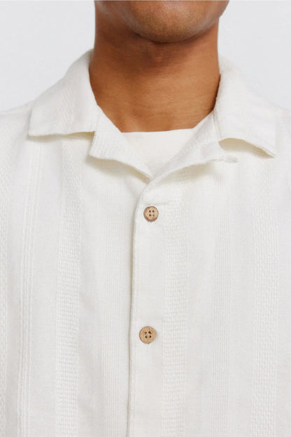 Springfield White Men Jacquard Short Sleeve Bowling Shirt SKU: 0343408_96 Image 03