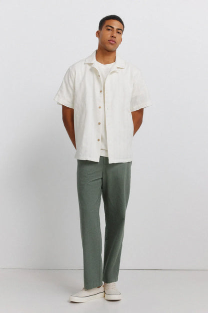 Springfield White Men Jacquard Short Sleeve Bowling Shirt SKU: 0343408_96 Image 05