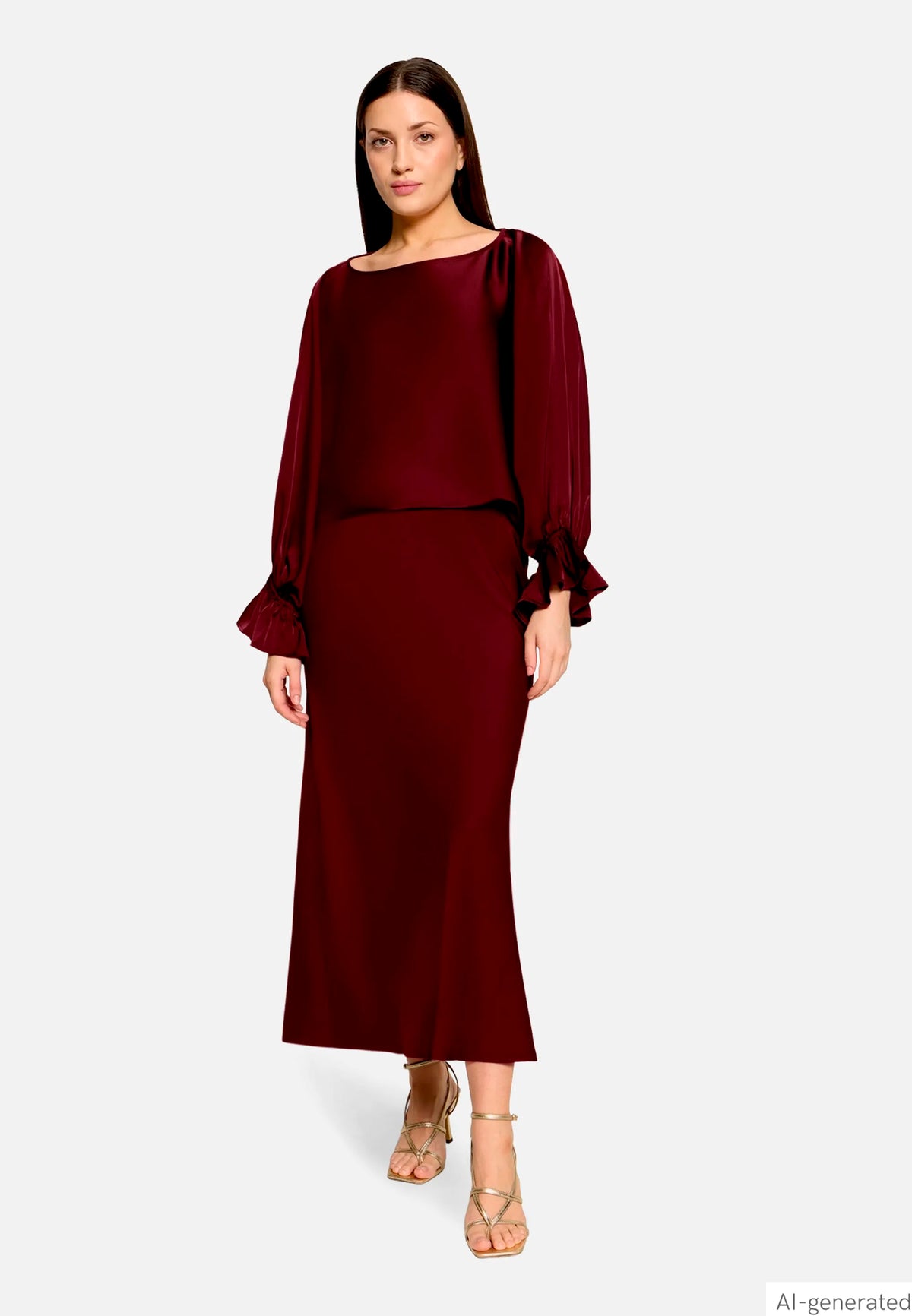 Vera Mont Deep Dahlia Women Calf-Length Satin Skirt SKU: 0364-4262_4715 Image 02