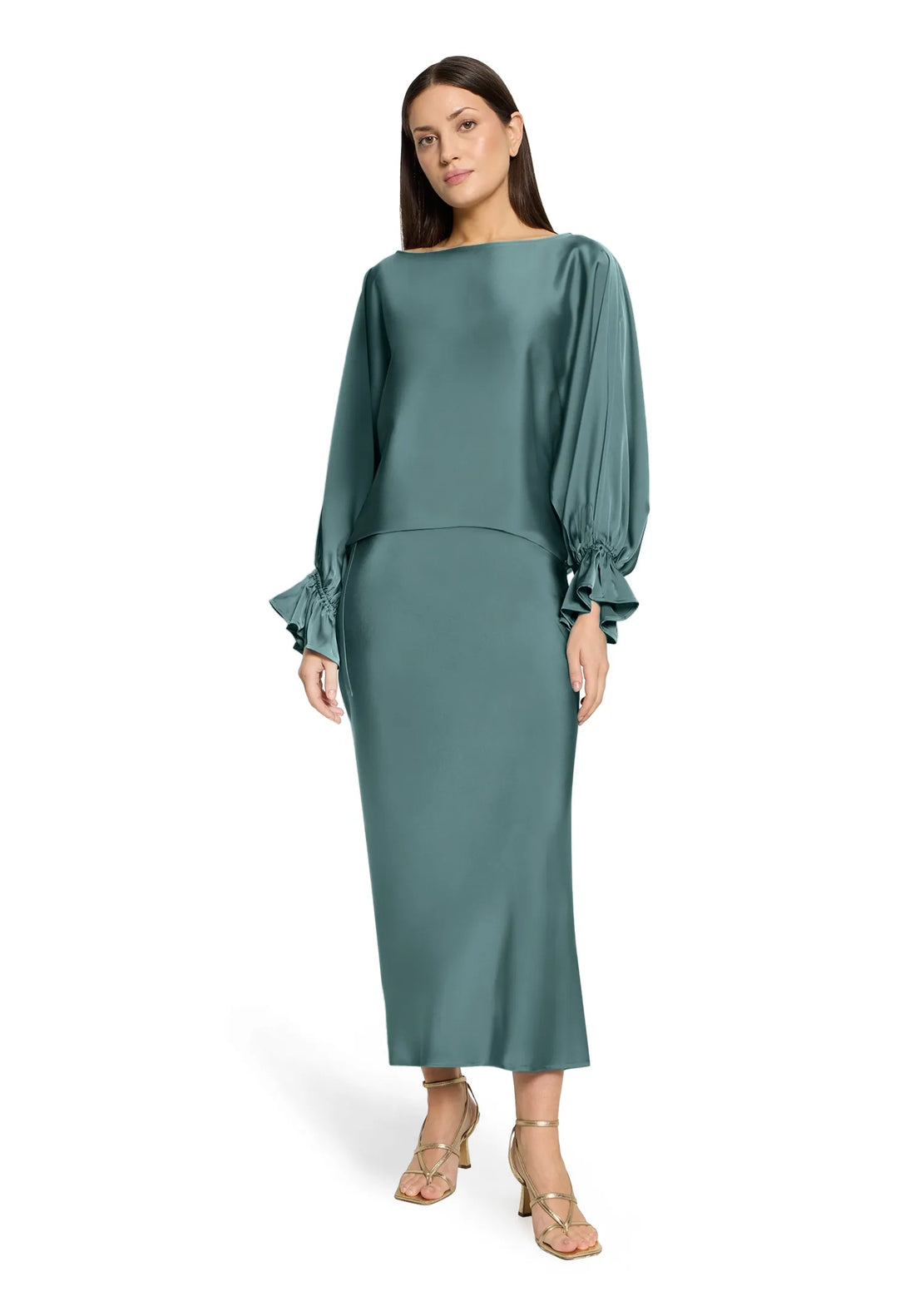 Vera Mont Cloudy Sky Women Calf-Length Satin Skirt SKU: 0364-4262_5056 Image 02