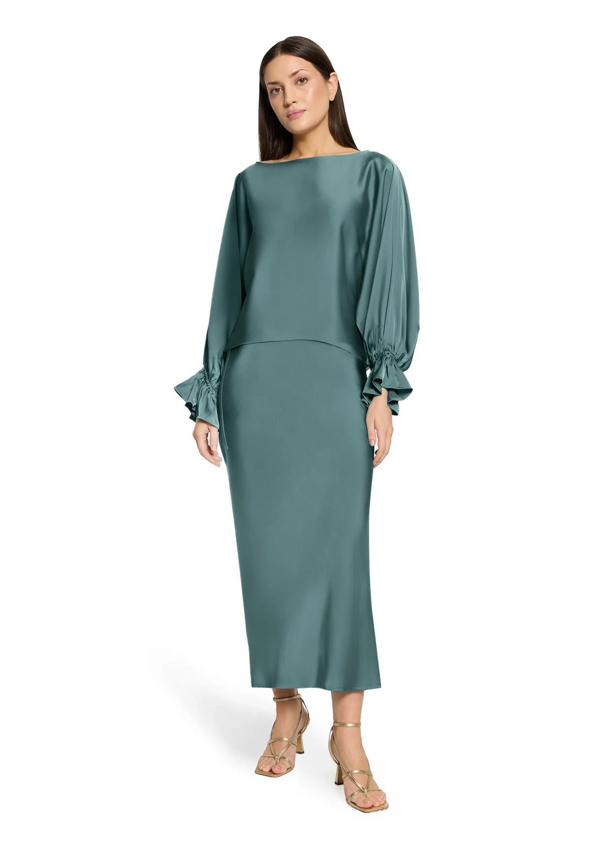 Vera Mont Cloudy Sky Women Calf-Length Satin Skirt SKU: 0364-4262_5056 Image 02