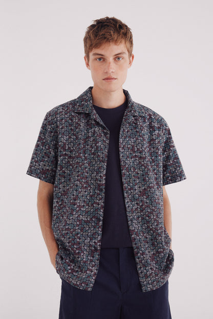 Springfield_Green_Printed Short Sleeve Bowling Shirt_0372133_27_01