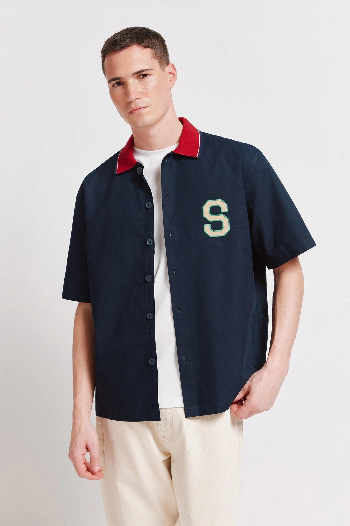 Springfield Blue Men Varsity Short Sleeve Shirt SKU: 0373875_11 Image 01