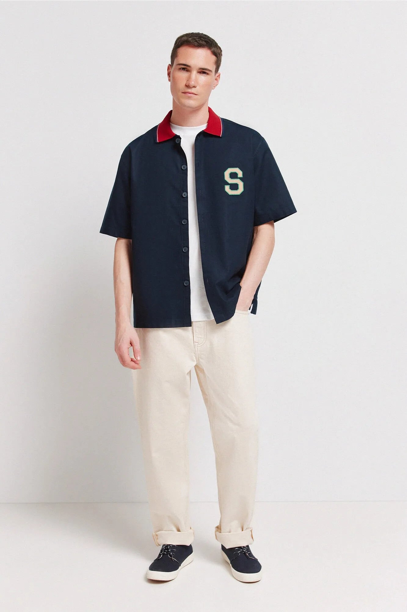 Springfield Blue Men Varsity Short Sleeve Shirt SKU: 0373875_11 Image 02