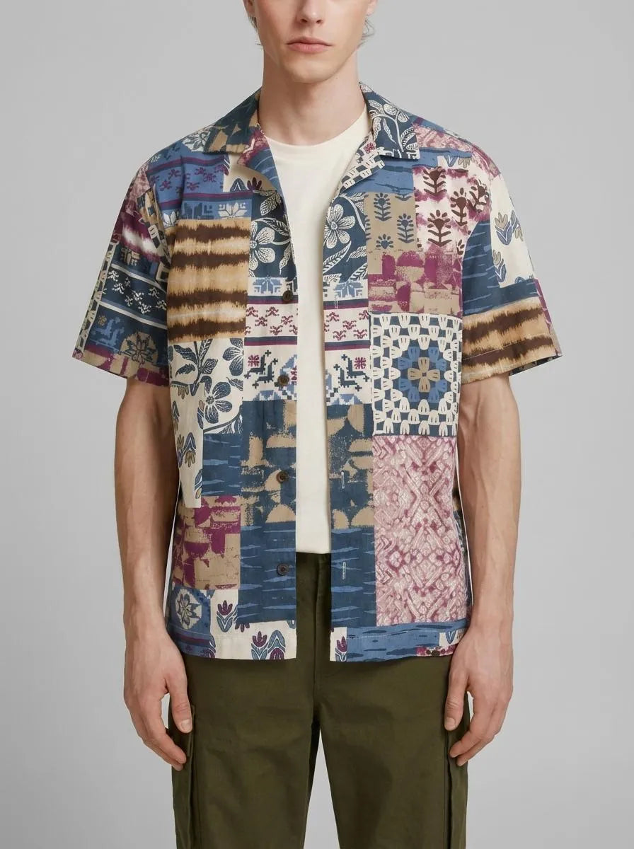Springfield Red Men Patchwork Print Short Sleeve Shirt SKU: 0373877_77 Image 00