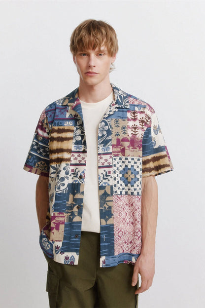 Springfield Red Men Patchwork Print Short Sleeve Shirt SKU: 0373877_77 Image 01