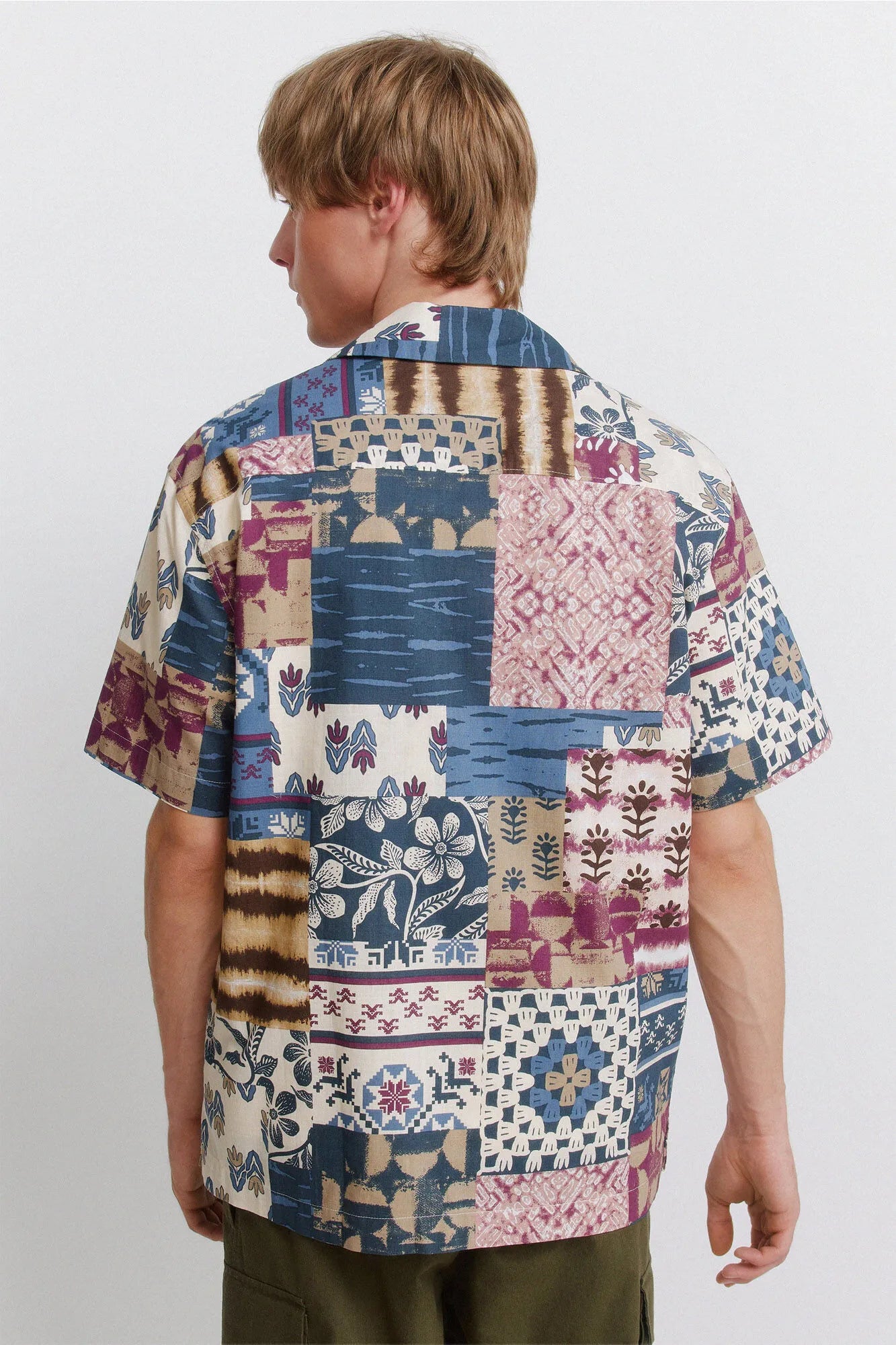 Springfield Red Men Patchwork Print Short Sleeve Shirt SKU: 0373877_77 Image 03