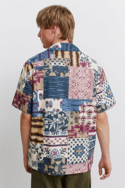Springfield Red Men Patchwork Print Short Sleeve Shirt SKU: 0373877_77 Image 03