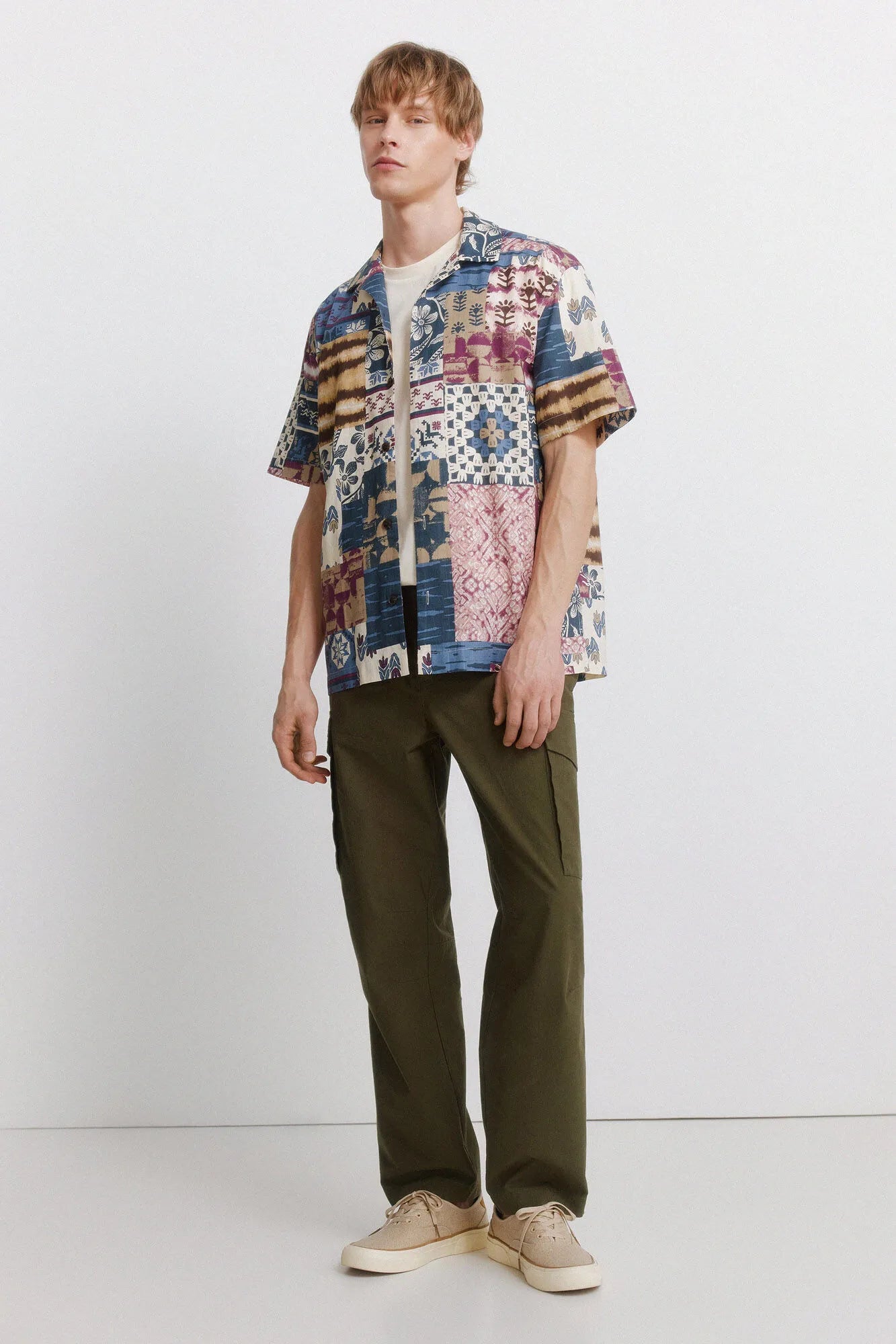 Springfield Red Men Patchwork Print Short Sleeve Shirt SKU: 0373877_77 Image 04