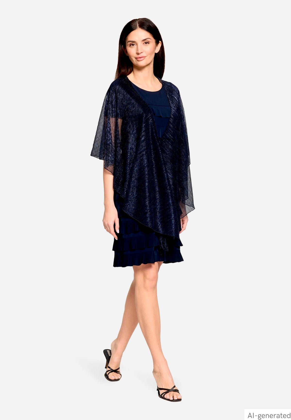 Vera Mont Blue/Black Women Glittery Cape SKU: 0376-4208_8890 Image 02