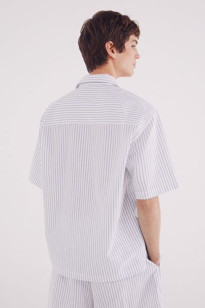 Springfield_Short Sleeve Striped Poplin Shirt_0379225_99_03