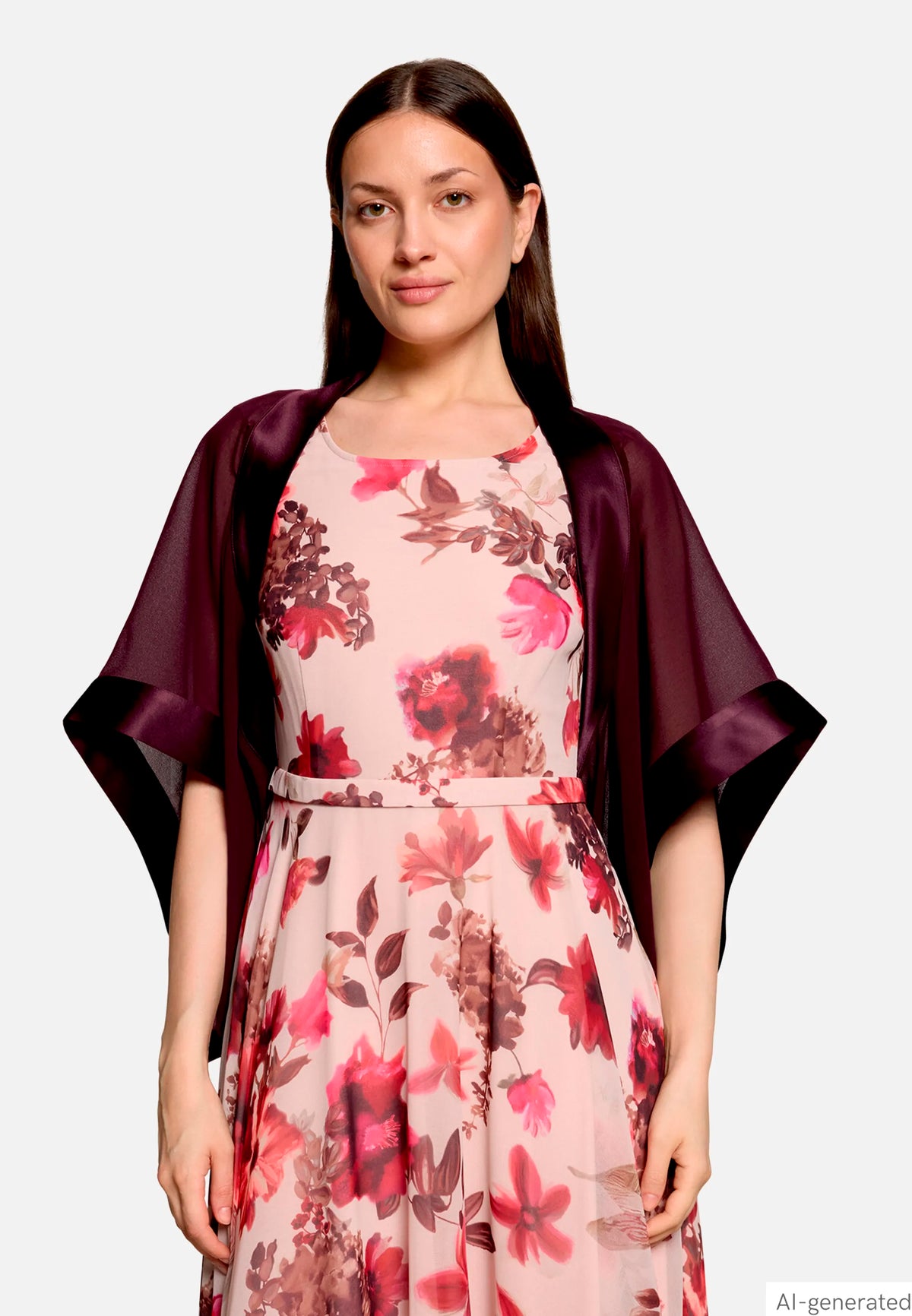 Vera Mont Strong Aubergine Women Chiffon Stole with 3/4 Sleeves SKU: 0385-4825_6179 Image 01