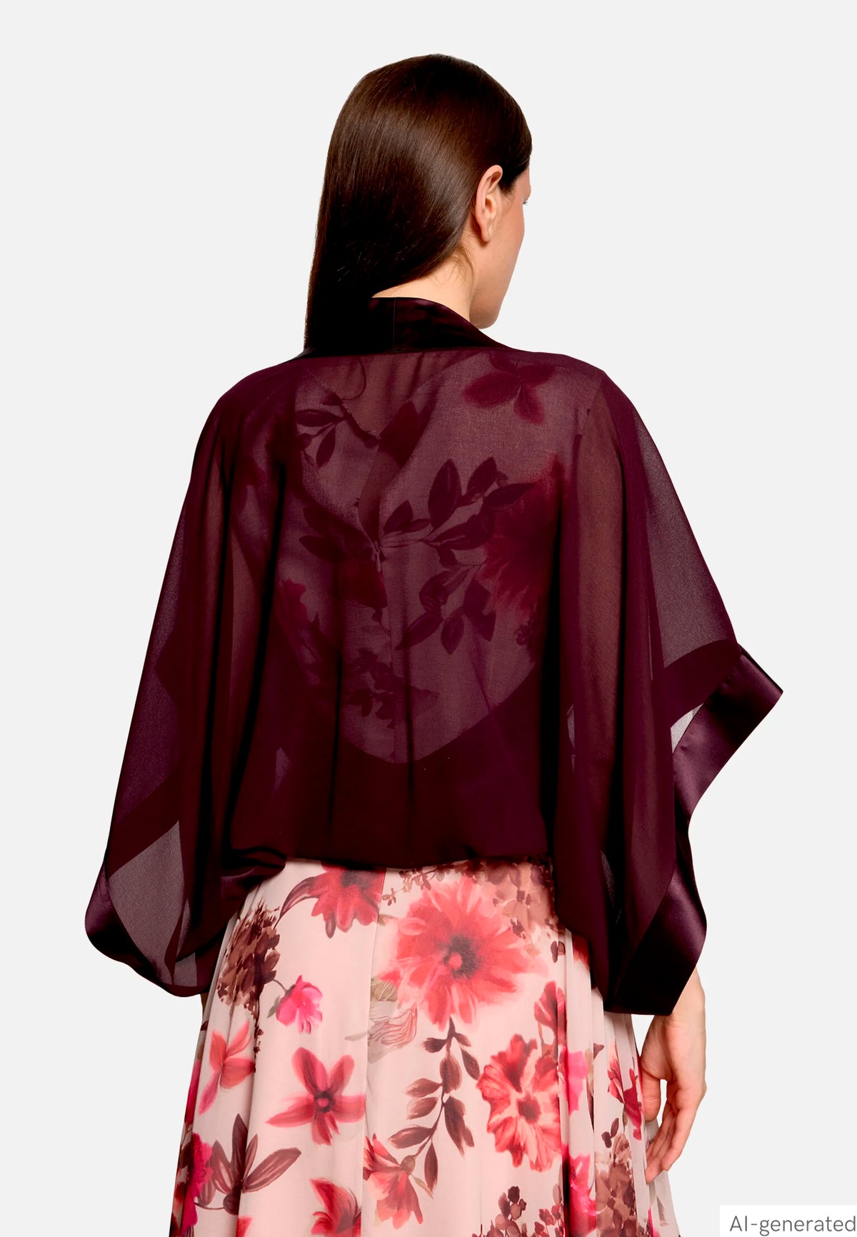 Vera Mont Strong Aubergine Women Chiffon Stole with 3/4 Sleeves SKU: 0385-4825_6179 Image 03