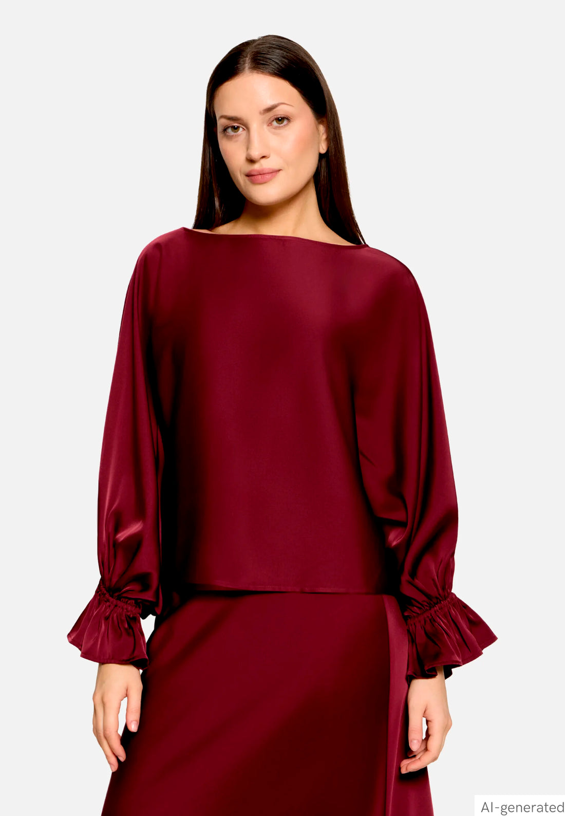 Vera Mont Deep Dahlia Women Satin Blouse with Batwing Sleeves SKU: 0426-4262_4715 Image 01