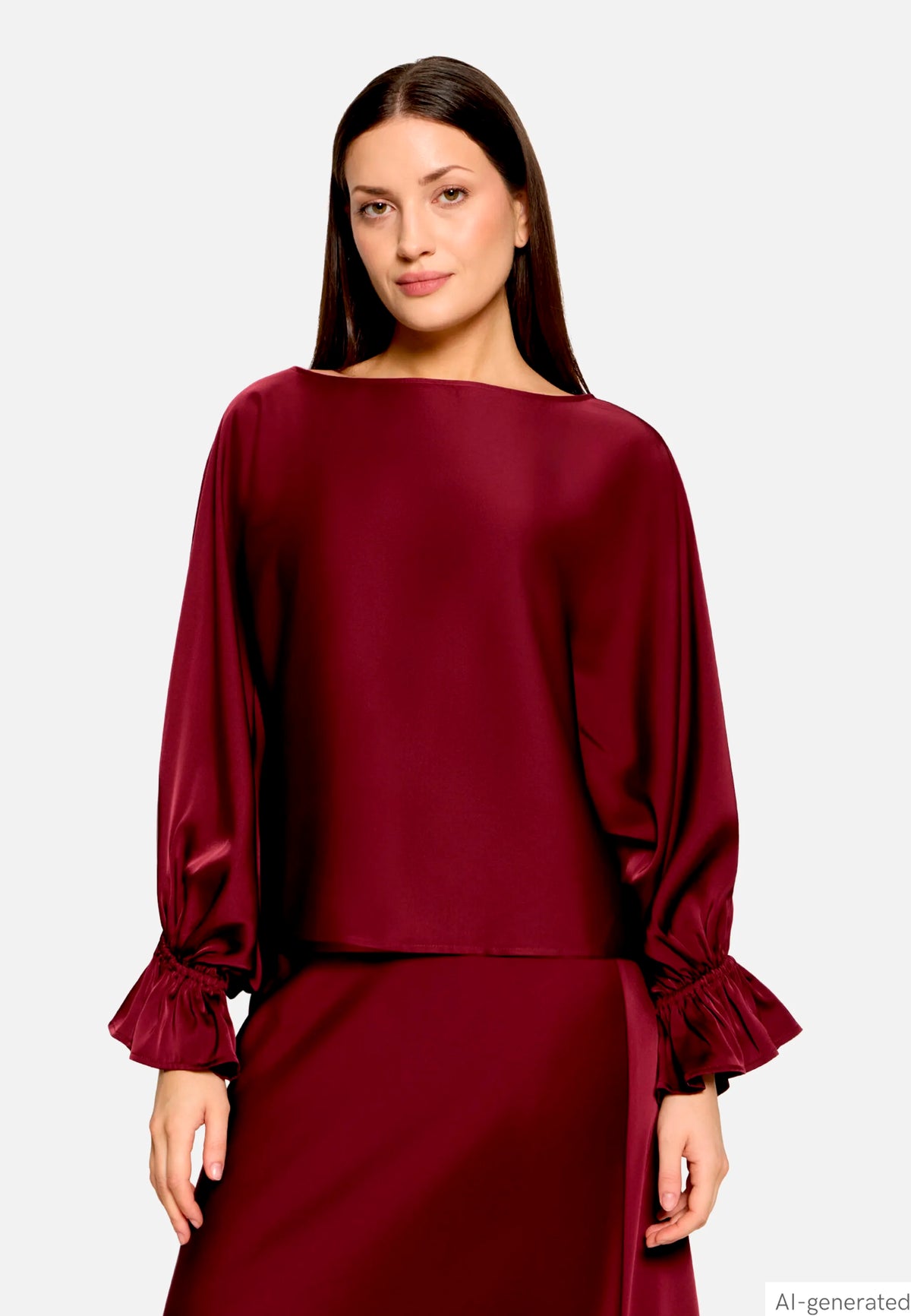Vera Mont Deep Dahlia Women Satin Blouse with Batwing Sleeves SKU: 0426-4262_4715 Image 01