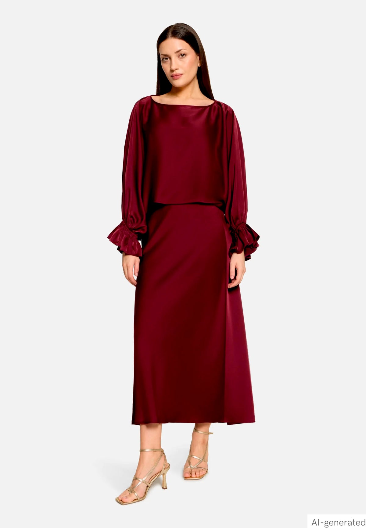 Vera Mont Deep Dahlia Women Satin Blouse with Batwing Sleeves SKU: 0426-4262_4715 Image 02