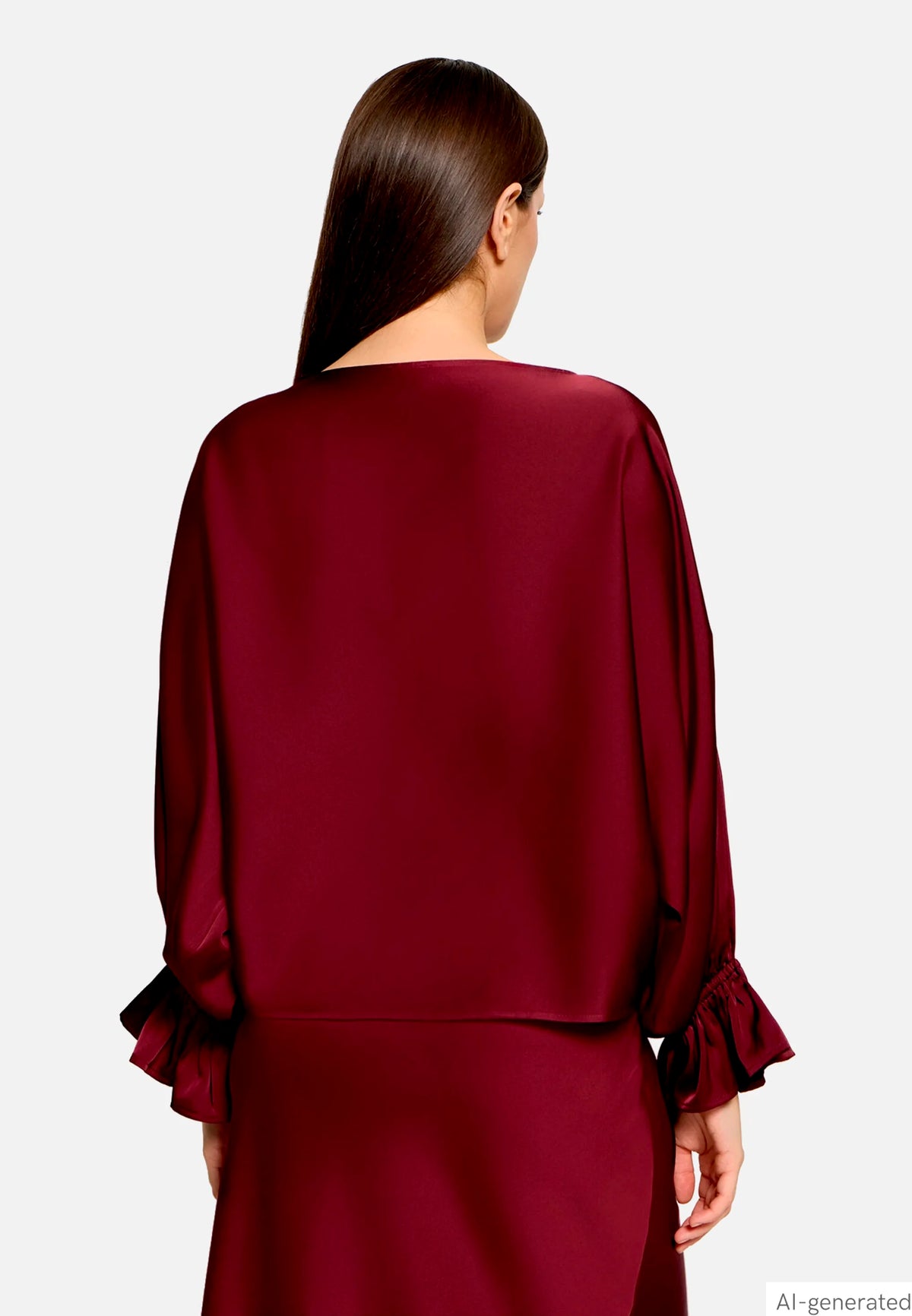 Vera Mont Deep Dahlia Women Satin Blouse with Batwing Sleeves SKU: 0426-4262_4715 Image 03