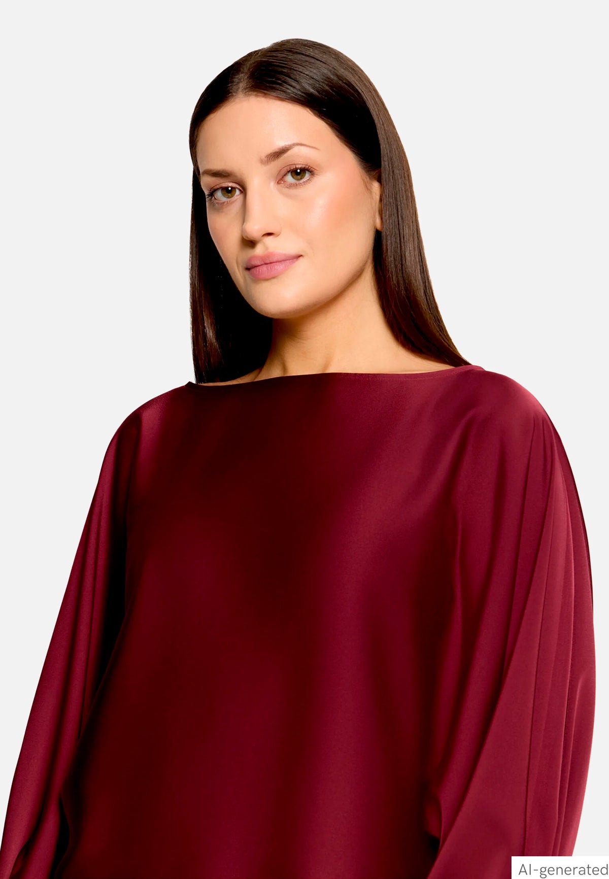 Vera Mont Deep Dahlia Women Satin Blouse with Batwing Sleeves SKU: 0426-4262_4715 Image 06