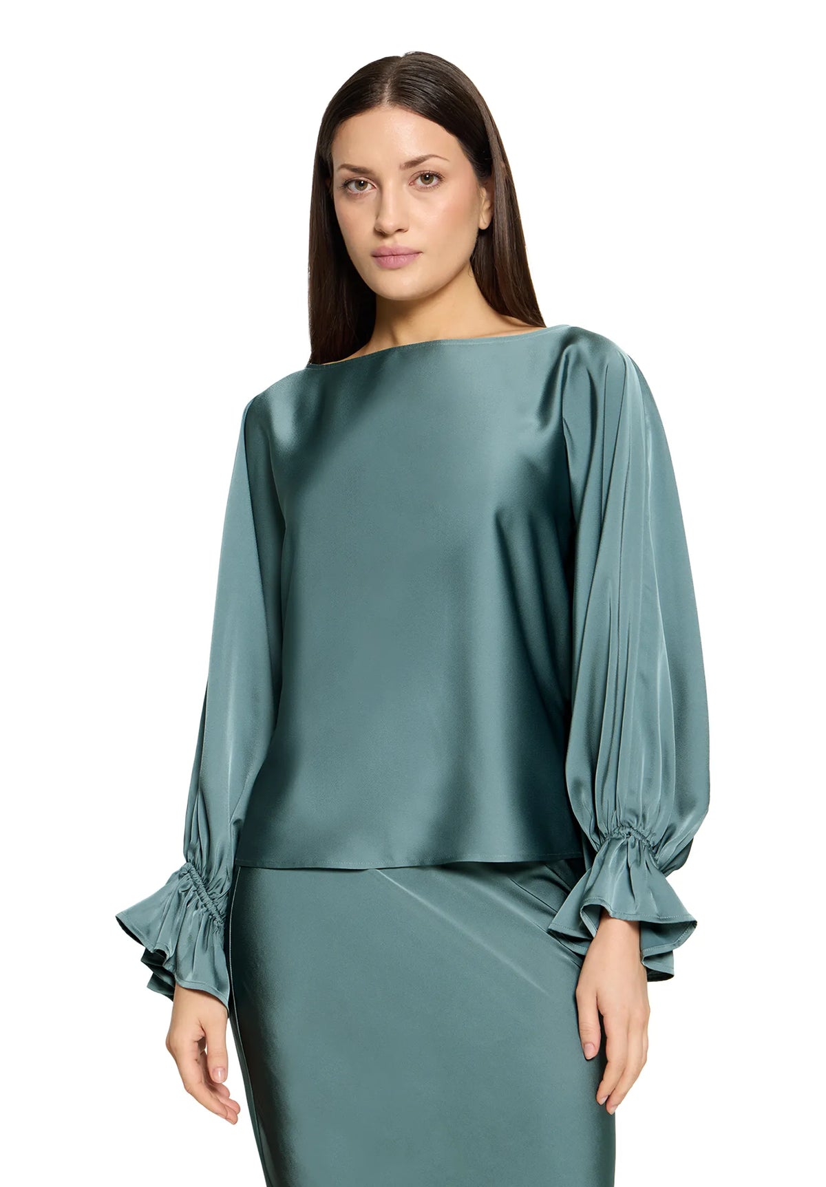 Vera Mont Cloudy Sky Women Satin Blouse with Batwing Sleeves SKU: 0426-4262_5056 Image 01