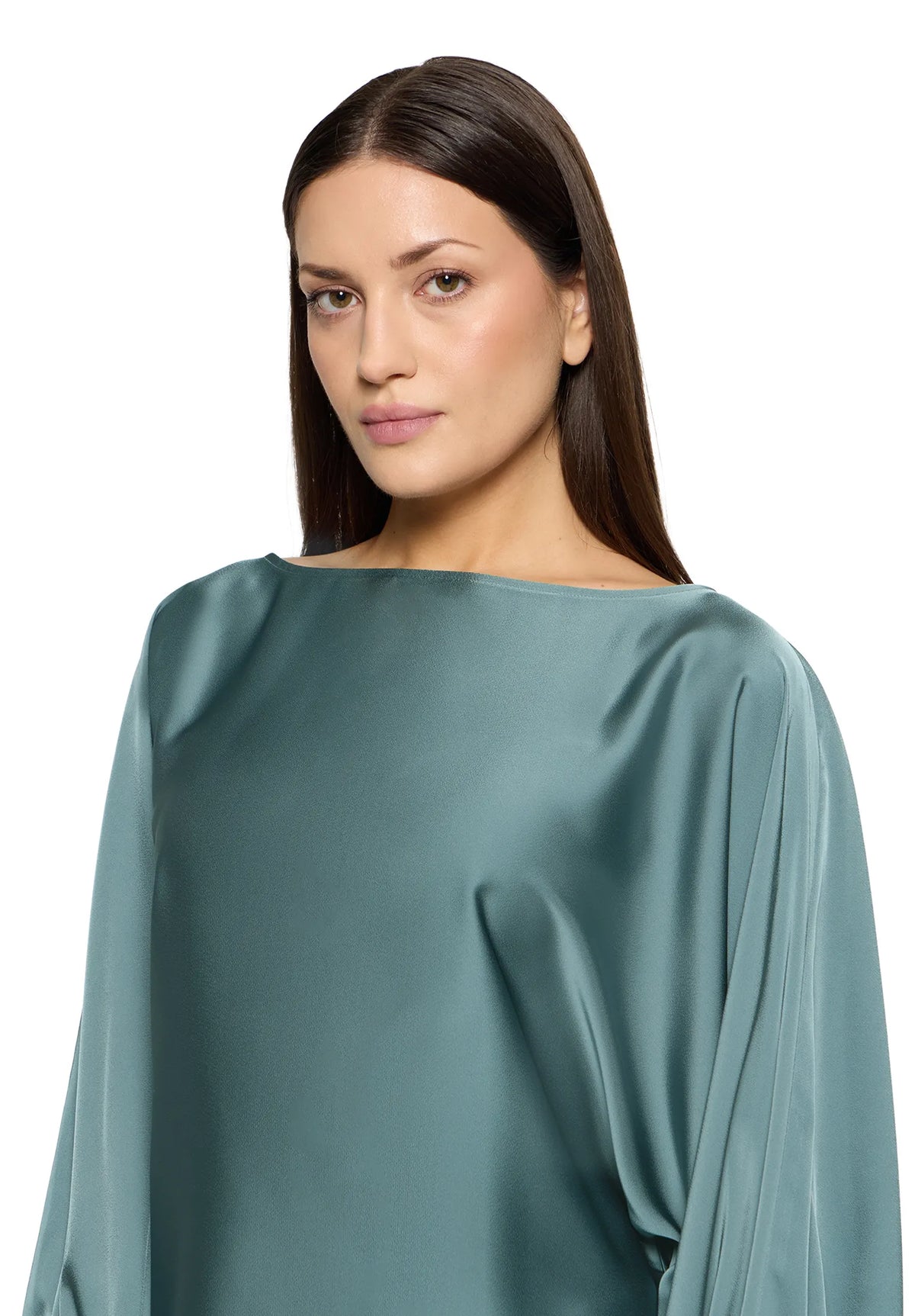 Vera Mont Cloudy Sky Women Satin Blouse with Batwing Sleeves SKU: 0426-4262_5056 Image 06