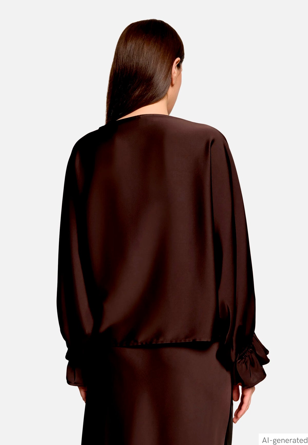 Vera Mont Espresso Brown Women Satin Blouse with Batwing Sleeves SKU: 0426-4262_7409 Image 03
