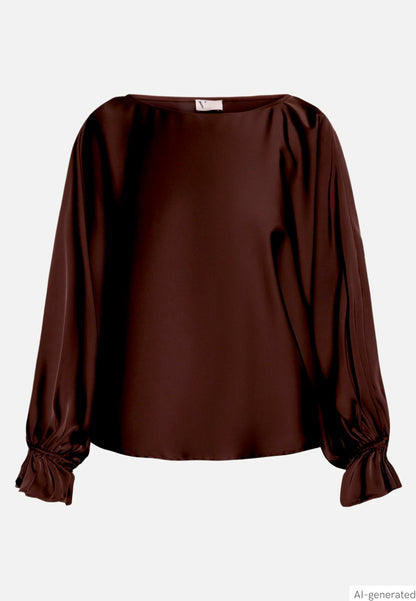 Vera Mont Espresso Brown Women Satin Blouse with Batwing Sleeves SKU: 0426-4262_7409 Image 04