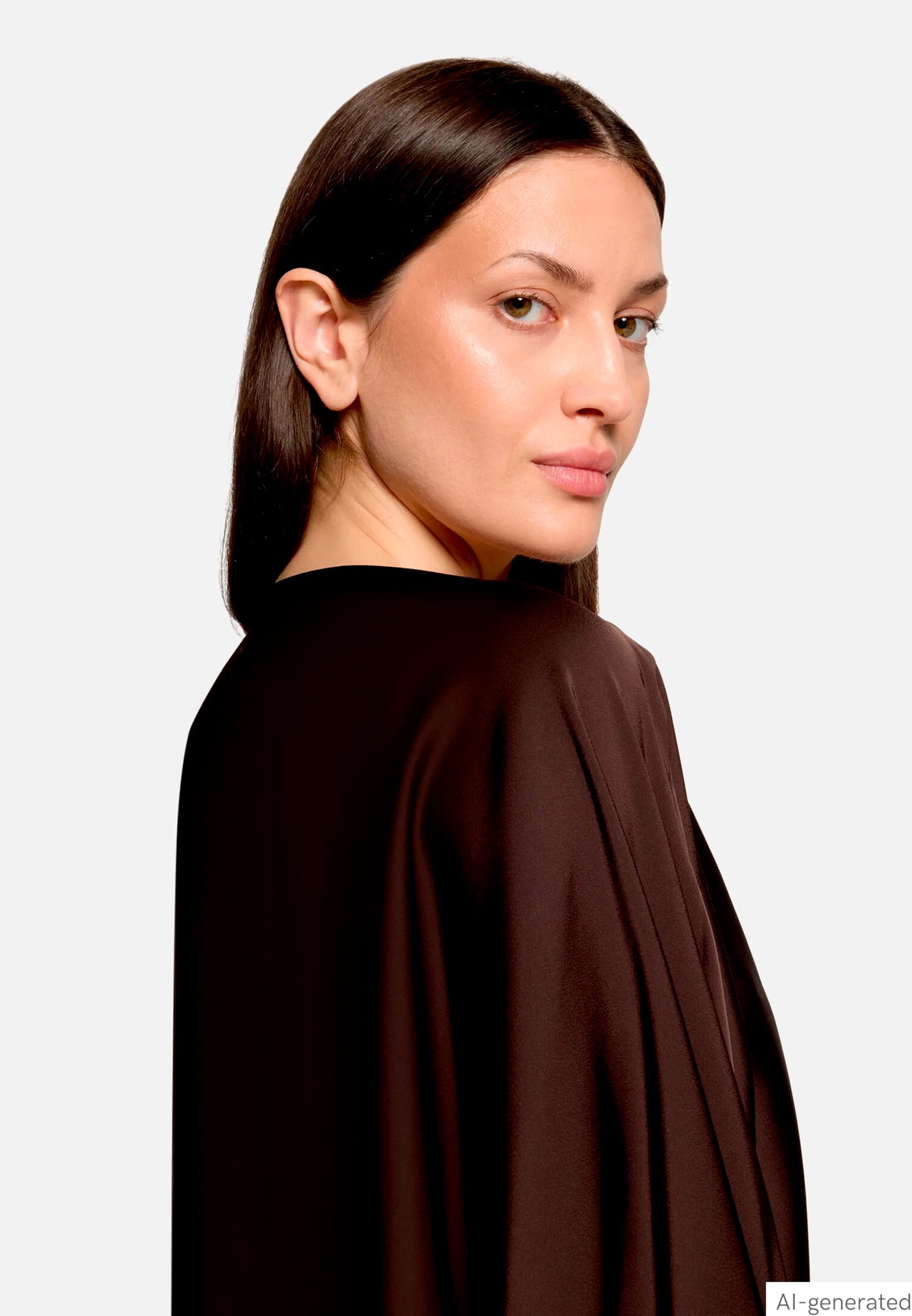 Vera Mont Espresso Brown Women Satin Blouse with Batwing Sleeves SKU: 0426-4262_7409 Image 06