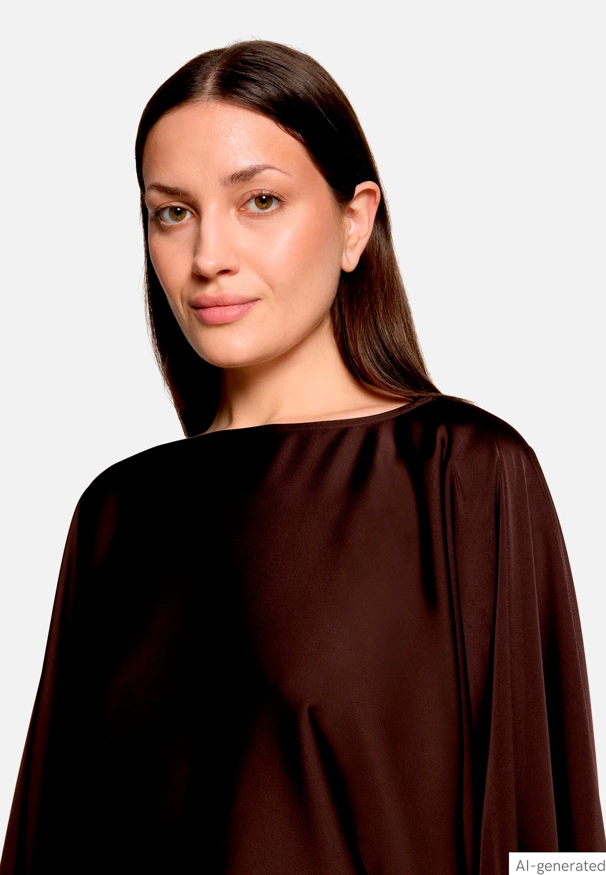 Vera Mont Espresso Brown Women Satin Blouse with Batwing Sleeves SKU: 0426-4262_7409 Image 07