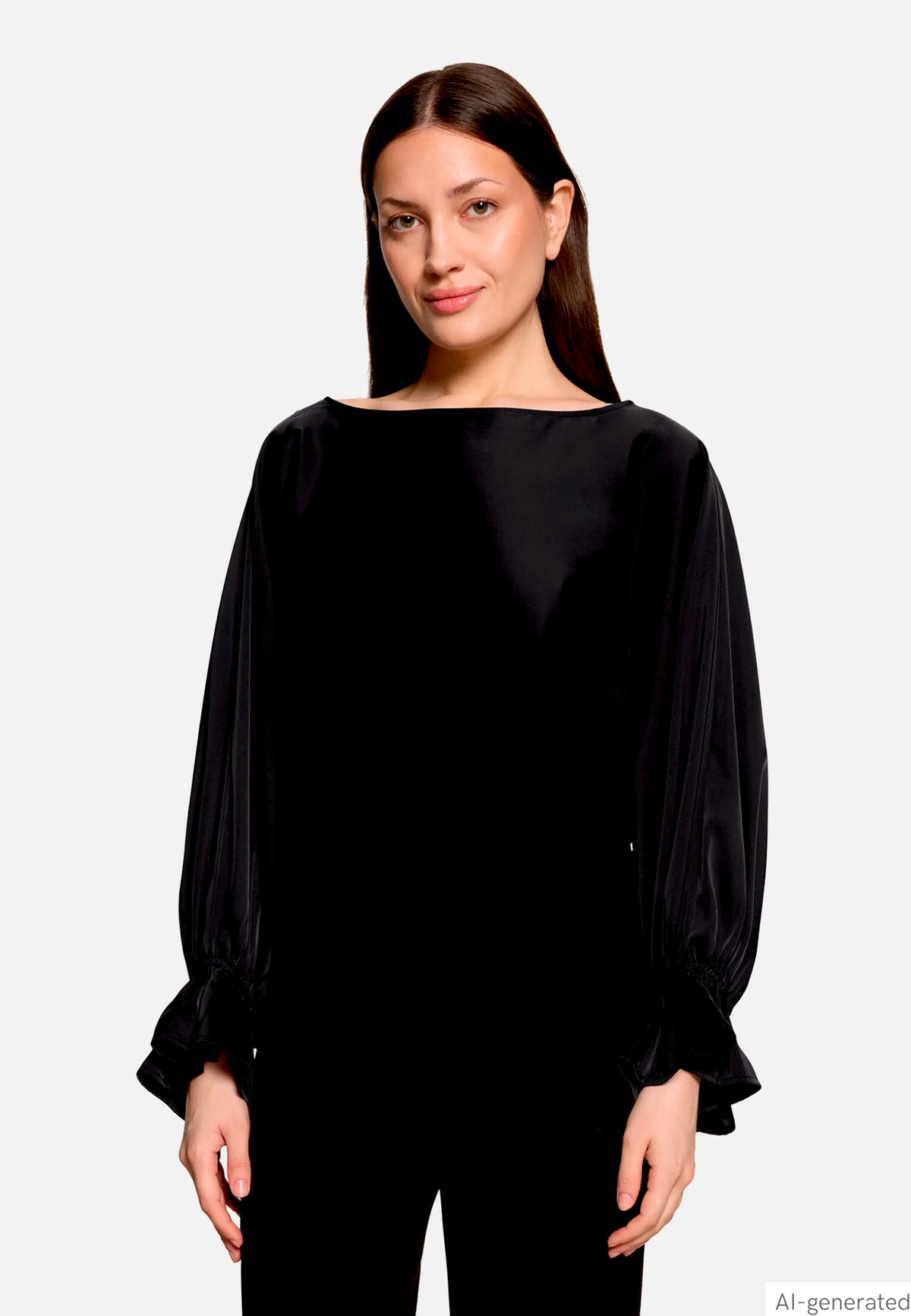 Vera Mont Black Women Satin Blouse with Batwing Sleeves SKU: 0426-4262_9045 Image 01