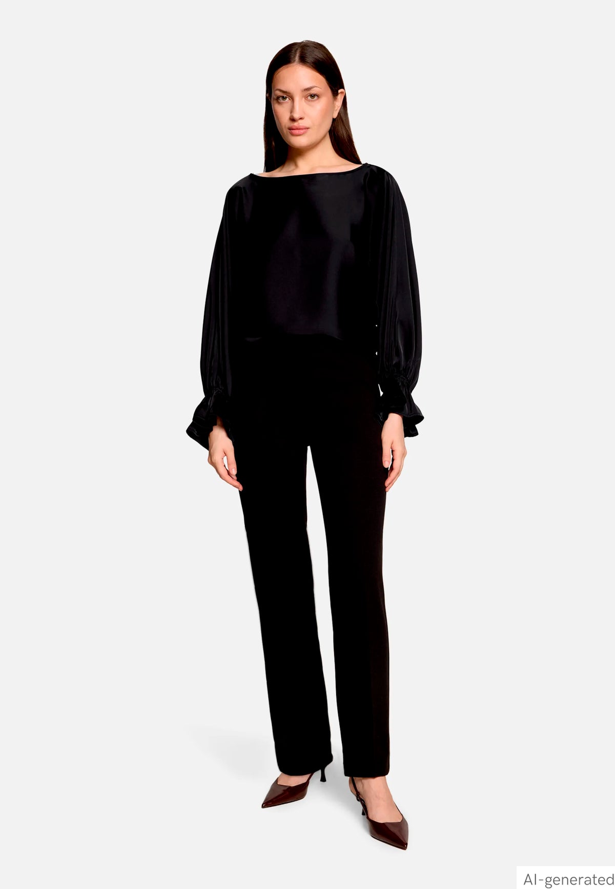 Vera Mont Black Women Satin Blouse with Batwing Sleeves SKU: 0426-4262_9045 Image 02