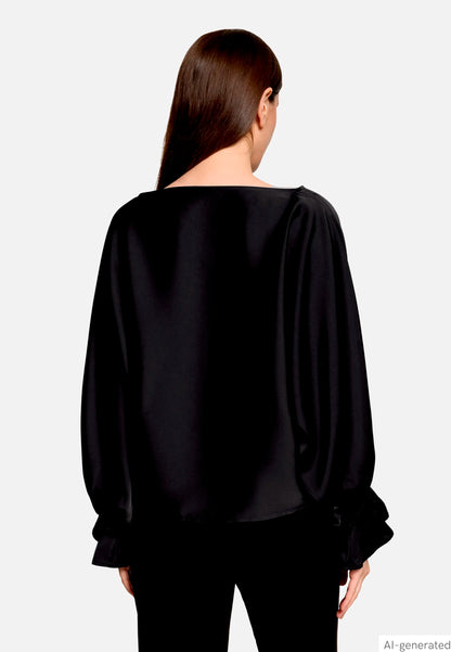 Vera Mont Black Women Satin Blouse with Batwing Sleeves SKU: 0426-4262_9045 Image 03