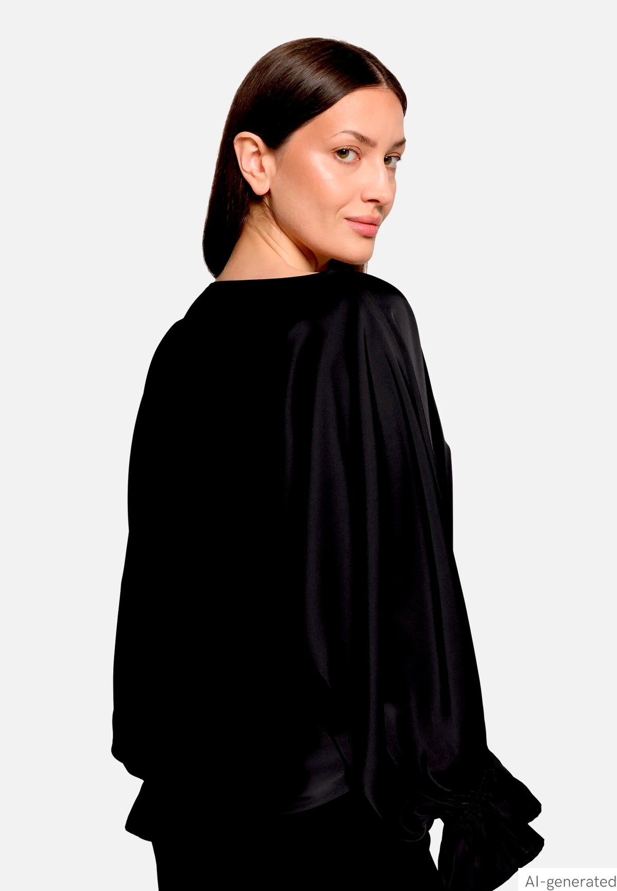 Vera Mont Black Women Satin Blouse with Batwing Sleeves SKU: 0426-4262_9045 Image 06