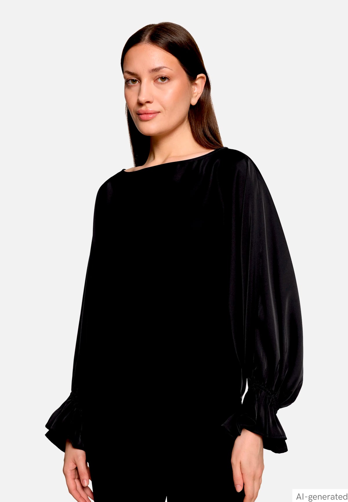Vera Mont Black Women Satin Blouse with Batwing Sleeves SKU: 0426-4262_9045 Image 07