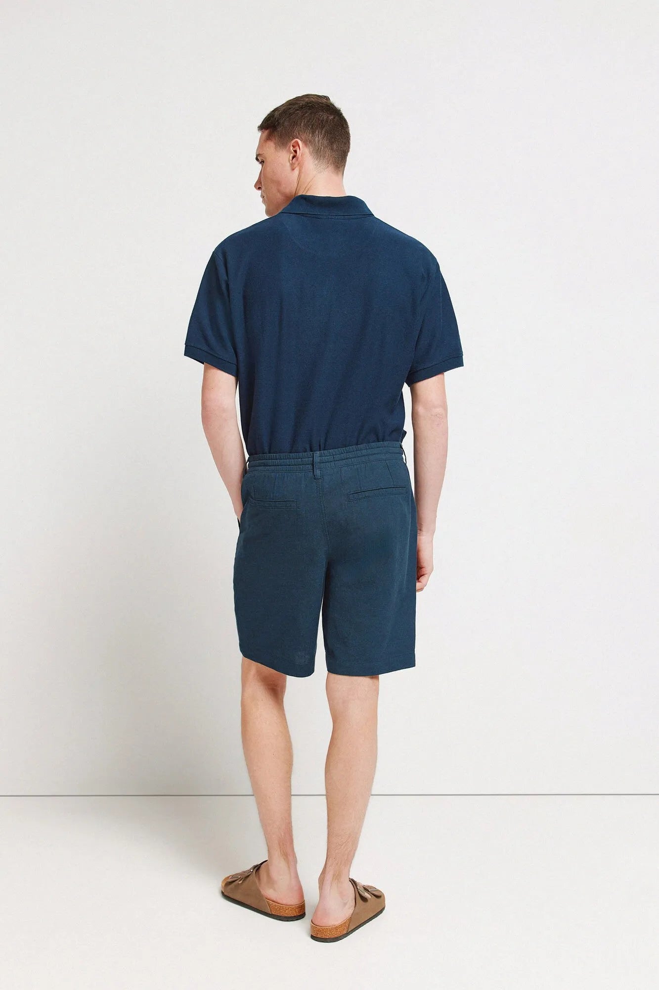 Springfield Blue Men Linen Comfort Slim Fit Bermuda Shorts SKU: 0433667_11 Image 05