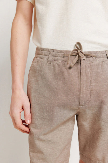 Springfield Beige Men Linen Comfort Slim Fit Bermuda Shorts SKU: 0433667_37 Image 03