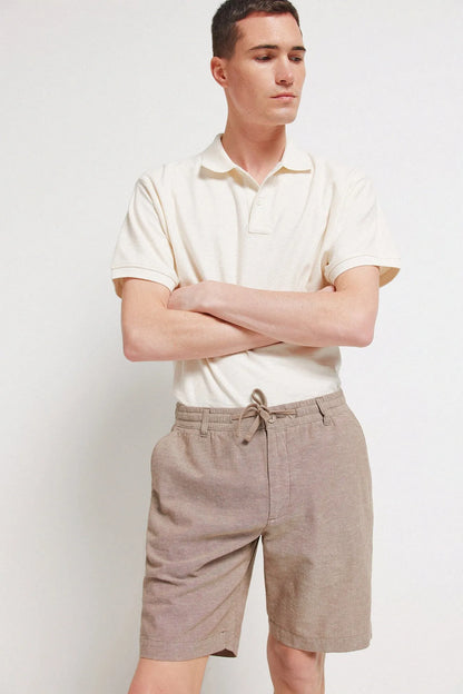 Springfield Beige Men Linen Comfort Slim Fit Bermuda Shorts SKU: 0433667_37 Image 04