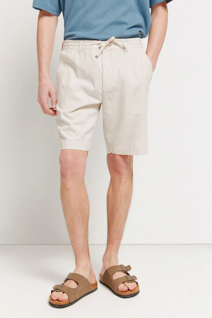 Springfield Beige Men Linen Comfort Slim Fit Bermuda Shorts SKU: 0433667_51 Image 02