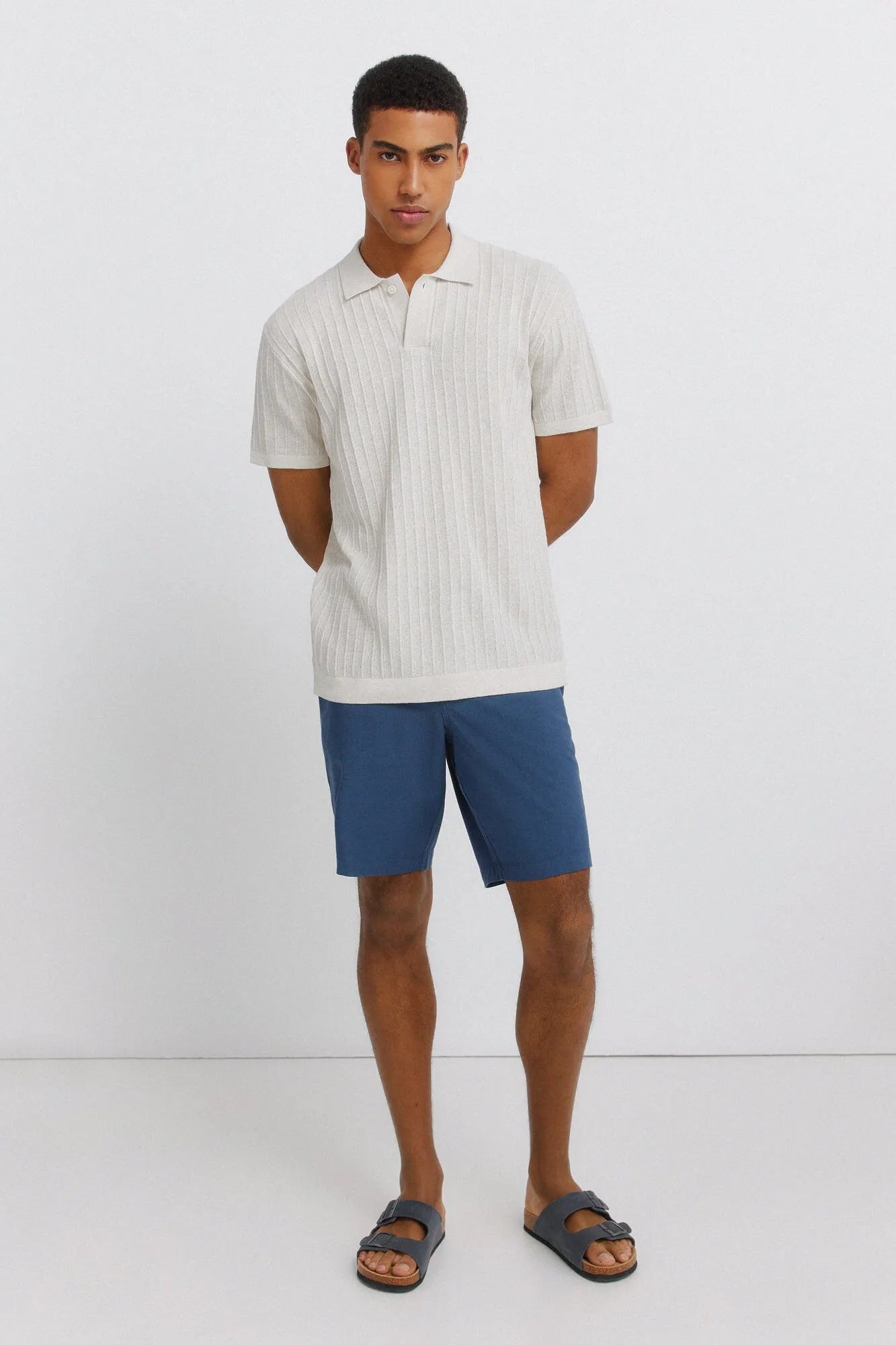 Springfield Blue Men Structured Bermuda Shorts SKU: 0433670_11 Image 01