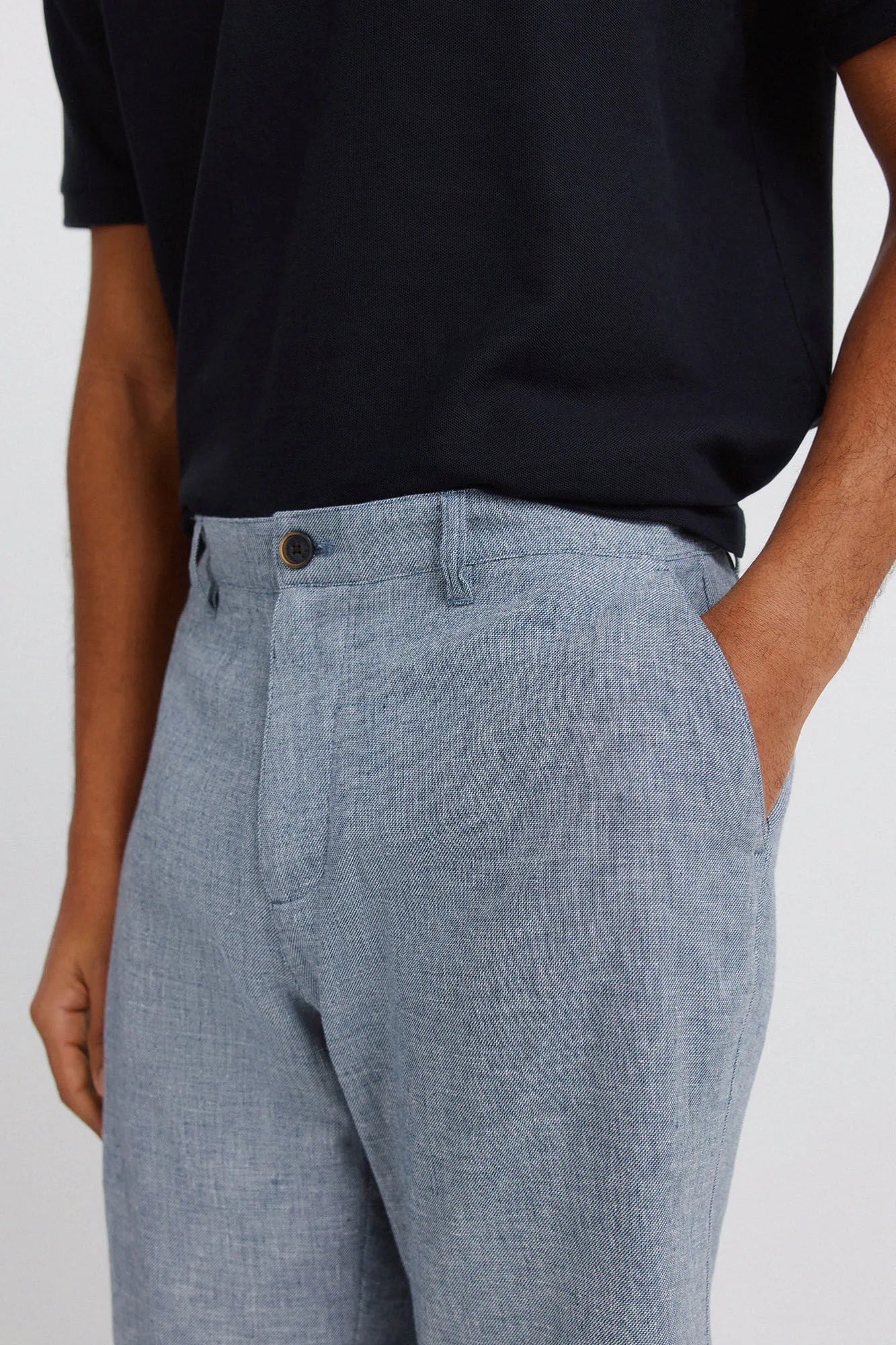 Springfield Blue Men Dobby Linen Comfort Fit Bermuda Shorts SKU: 0433674_17 Image 05