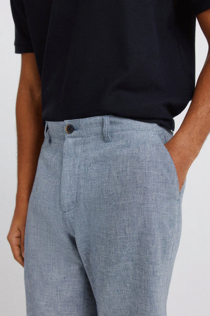 Springfield Blue Men Dobby Linen Comfort Fit Bermuda Shorts SKU: 0433674_17 Image 05