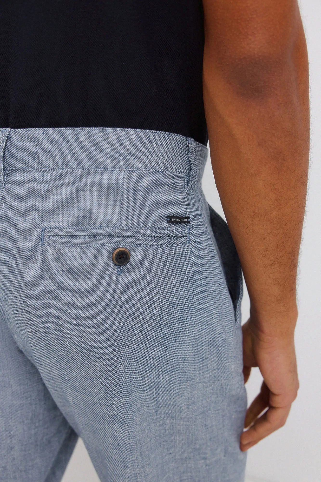 Springfield Blue Men Dobby Linen Comfort Fit Bermuda Shorts SKU: 0433674_17 Image 06