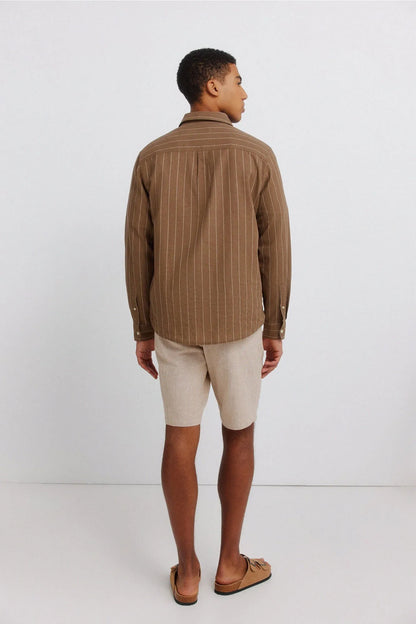 Springfield Beige Men Dobby Linen Comfort Fit Bermuda Shorts SKU: 0433674_55 Image 03