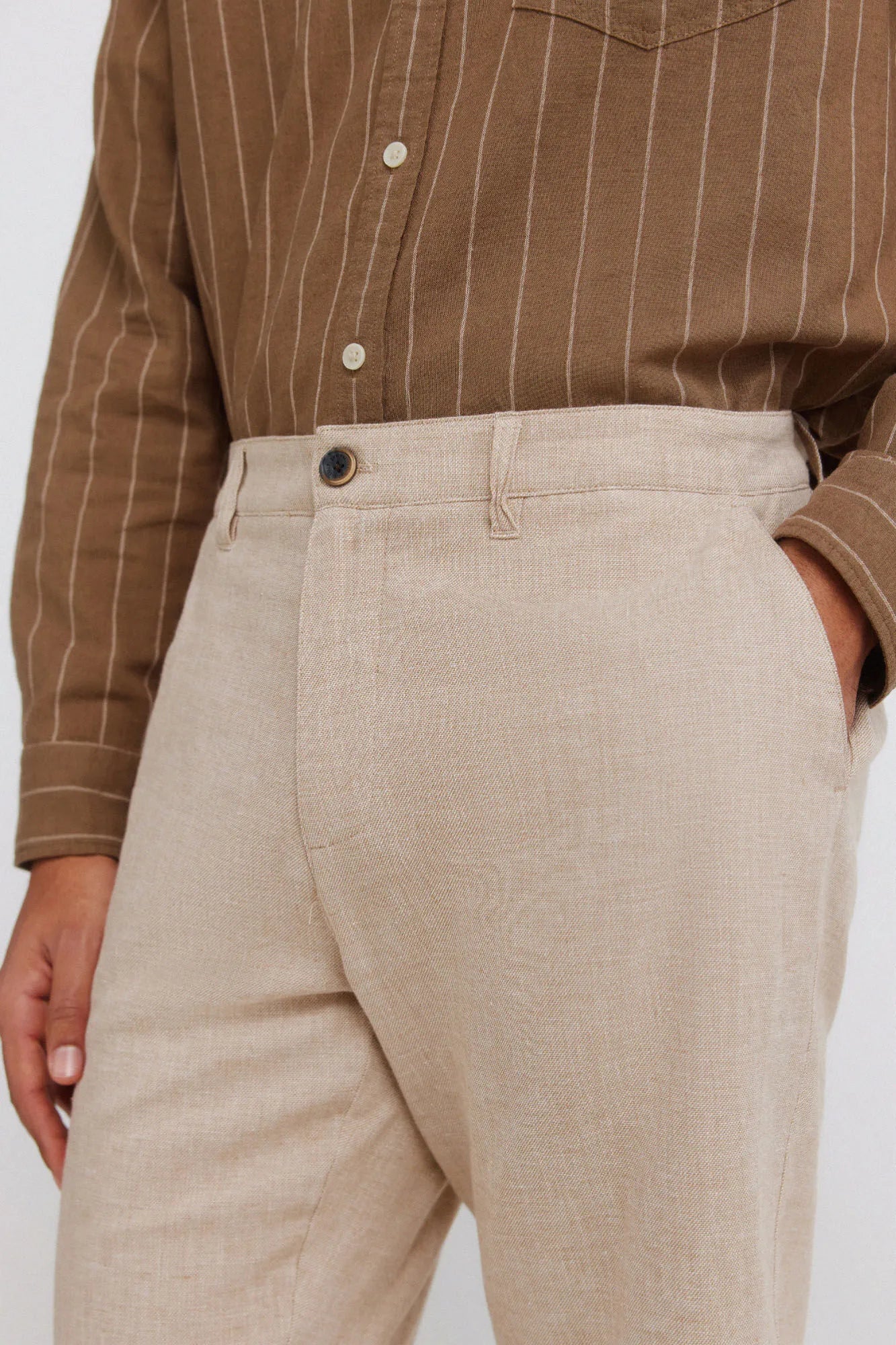 Springfield Beige Men Dobby Linen Comfort Fit Bermuda Shorts SKU: 0433674_55 Image 05