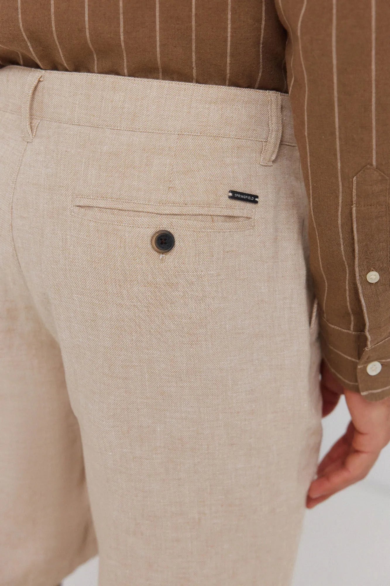 Springfield Beige Men Dobby Linen Comfort Fit Bermuda Shorts SKU: 0433674_55 Image 06