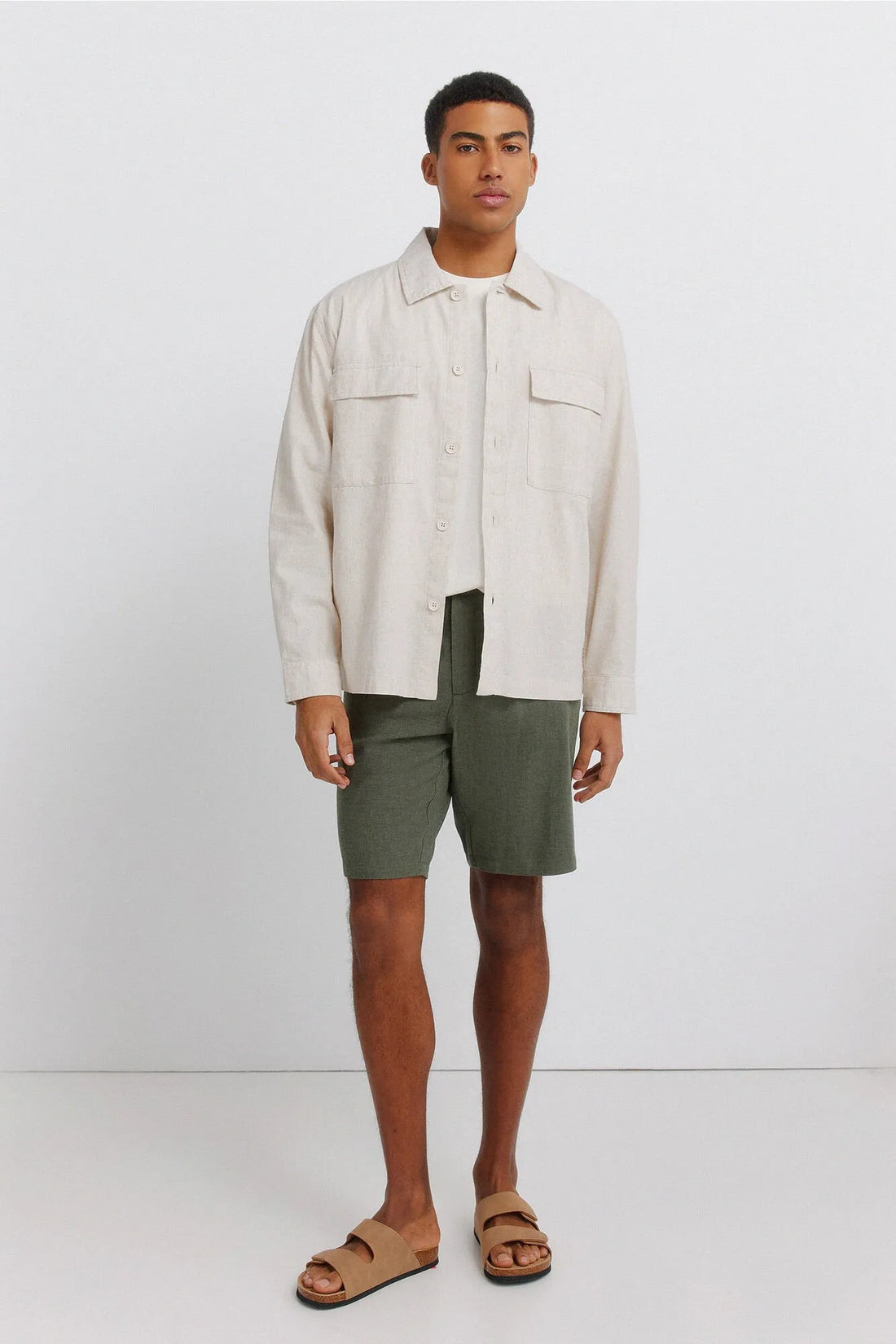 Springfield Khaki Men Dobby Linen Comfort Fit Bermuda Shorts SKU: 0433674_95 Image 01