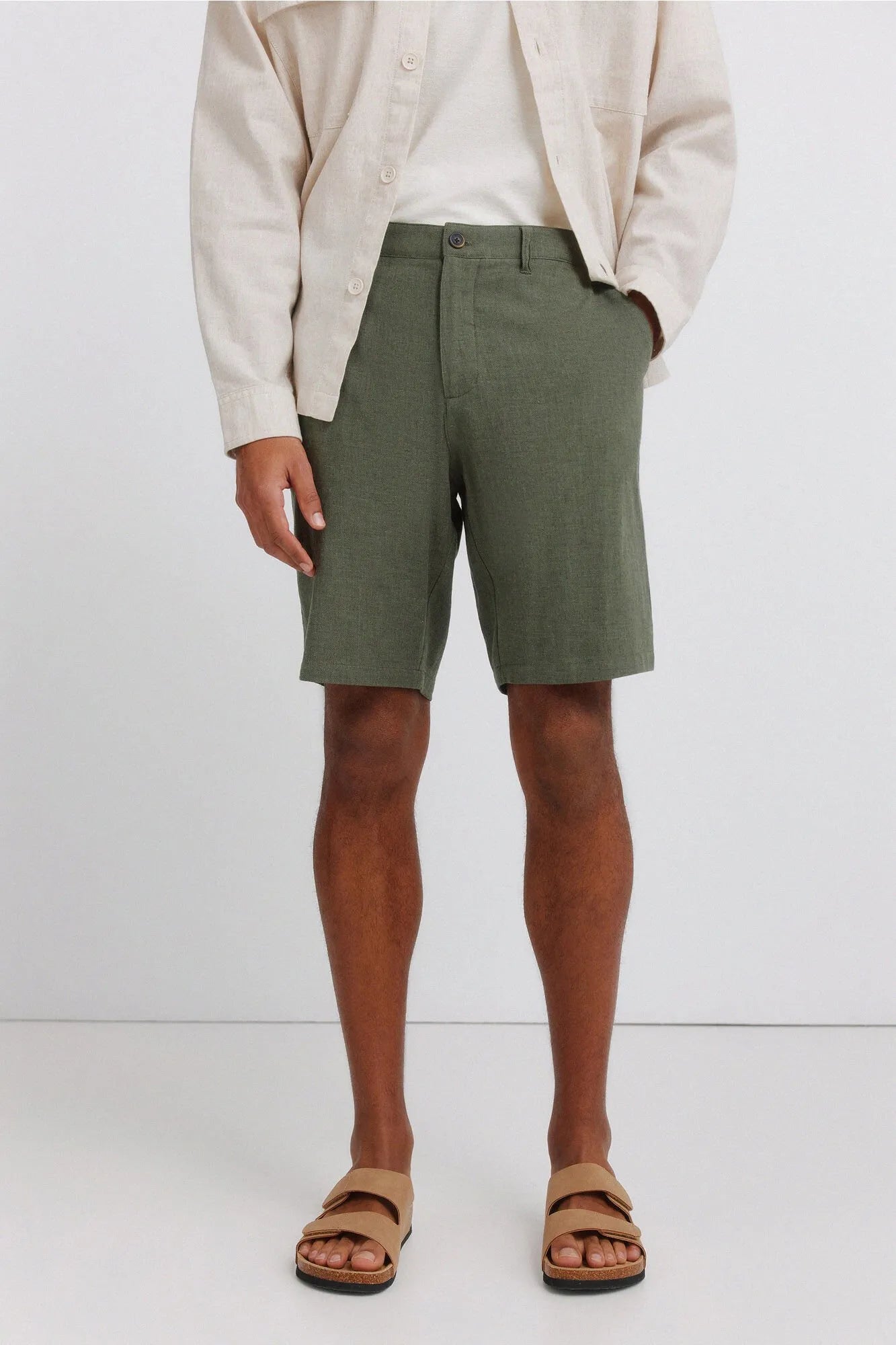 Springfield Khaki Men Dobby Linen Comfort Fit Bermuda Shorts SKU: 0433674_95 Image 02