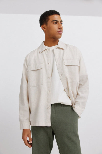 Springfield Khaki Men Dobby Linen Comfort Fit Bermuda Shorts SKU: 0433674_95 Image 04