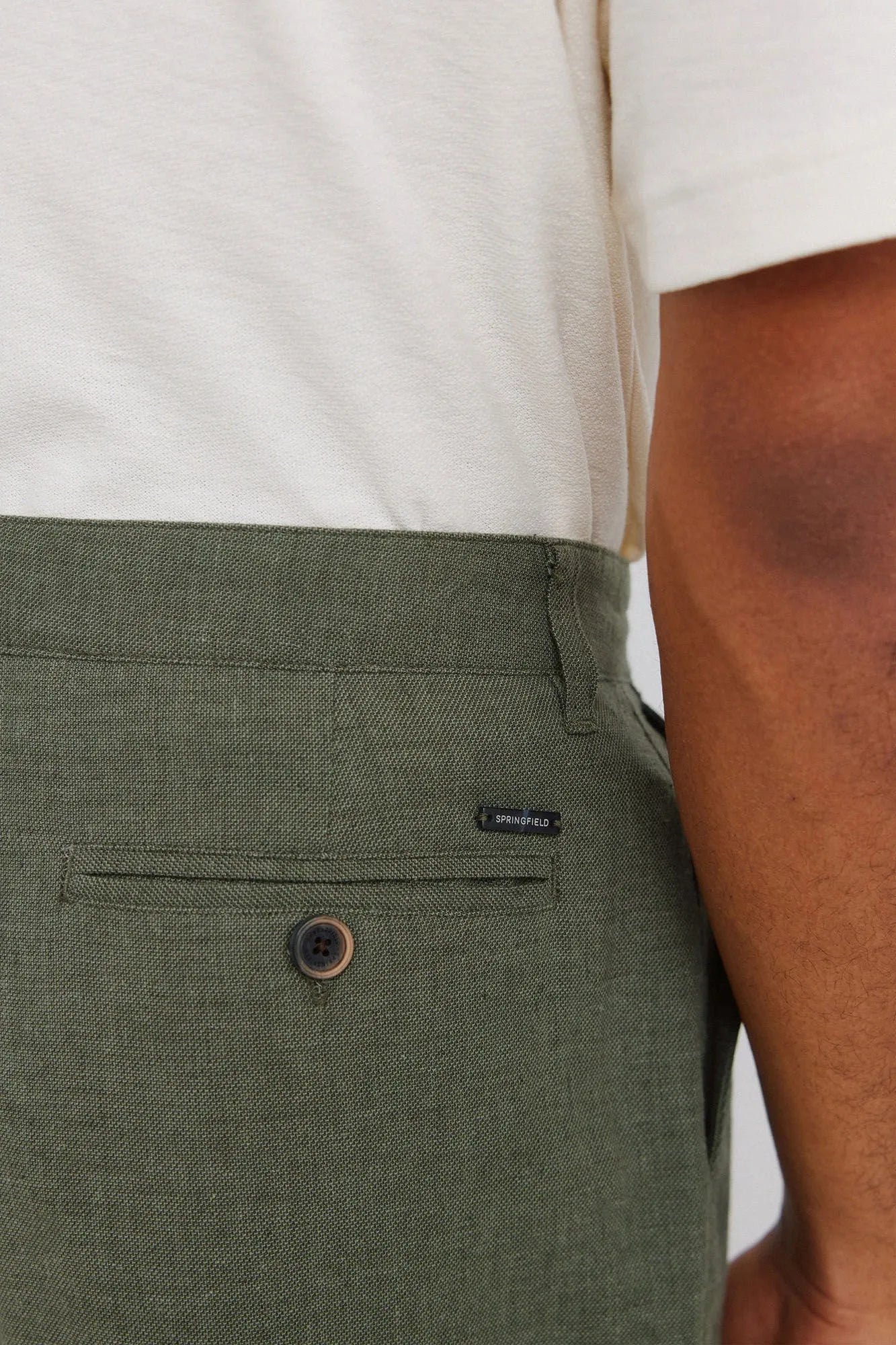 Springfield Khaki Men Dobby Linen Comfort Fit Bermuda Shorts SKU: 0433674_95 Image 05