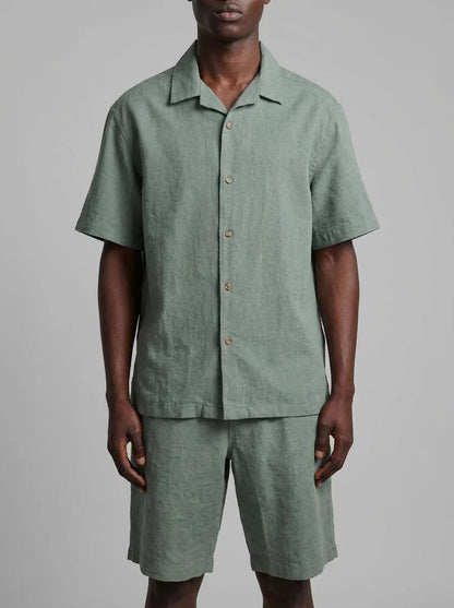 Springfield Green Men Linen Relaxed Fit Bermuda Shorts SKU: 0433675_23 Image 00