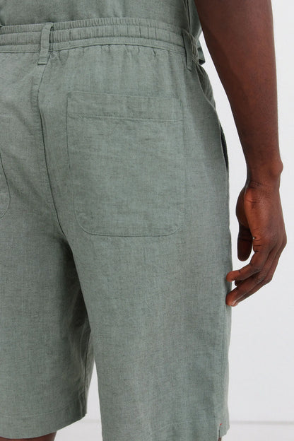 Springfield Green Men Linen Relaxed Fit Bermuda Shorts SKU: 0433675_23 Image 06